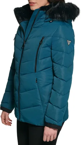 Vista 3 de GUESS Abrigo acolchado con capucha para clima frío para mujer