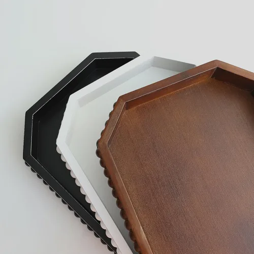 Vista 5 de Hrastany Bandeja de Servir Rústica de Madera con Cuentas, Bandeja Decorativa de Granja en Negro para Centro de Mesa, Decoración Navideña de Boda