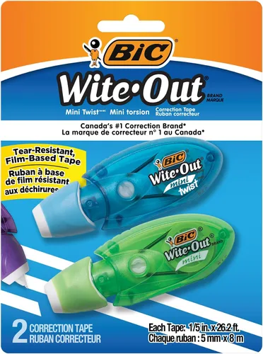 Vista 2 de BIC Wite-Out Mini Twist – Cinta correctora, 8 metros, paquete de 2 unidades de cinta correctora blanca, rápida, limpia y fácil de usar, resistente