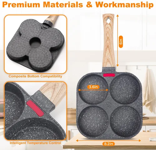 Vista 3 de AHFLRITO Sartén antiadherente para huevos de 4 tazas, sartén saludable de aluminio para omelette, sartén para tortilla de desayuno para huevos