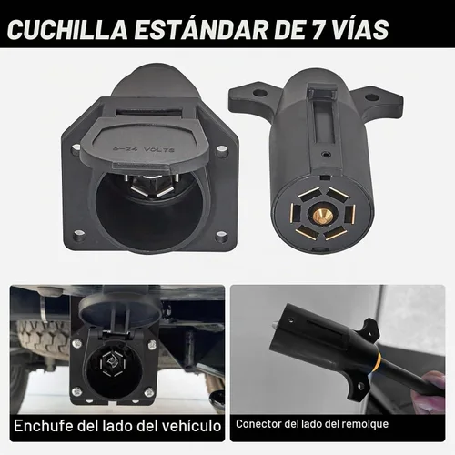 Vista 2 de MECMO RV 7 pines macho y hembra Conector de remolque, lado del vehículo y extremo de remolque, 7 vías estilo hoja de repuesto, enchufe