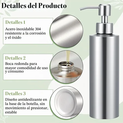 Vista 5 de Dispensador de jabón grande de acero inoxidable de 11.8 oz / 350 ml para cocina (2 unidades)