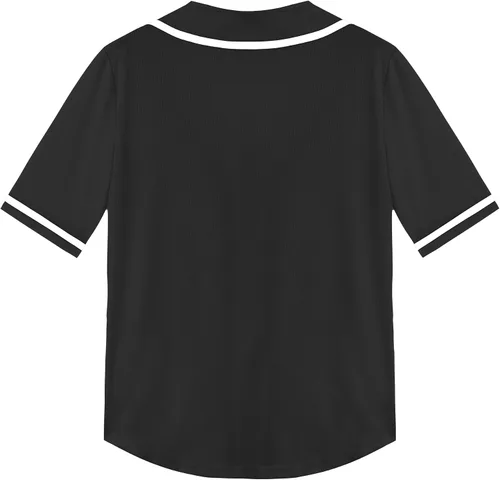 Vista 4 de Camisetas de béisbol para mujer, con botones, cuello en V, para sóftbol, uniforme de equipo, a la moda, simple, con rayas anchas, manga corta