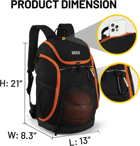 Vista 3 de MIER Gym Backpack 40L Basketball Backpack with Ball Compartment & Shoes Storage Multi-Functional Sports Soccer Bag Large Equipment Back Pack