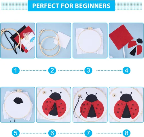 Vista 4 de WEBEEDY Juego de 2 kits de bordado Lady Bug para coser fieltro principiantes bordado kit de inicio