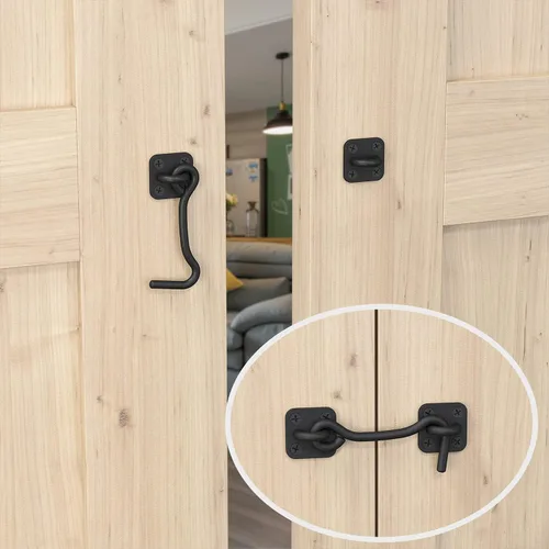 Vista 3 de cierre simple para puerta de granero, puertas dobles, portones, garage y cobertizo - gancho y armella de hierro - elemento de decoración brillante