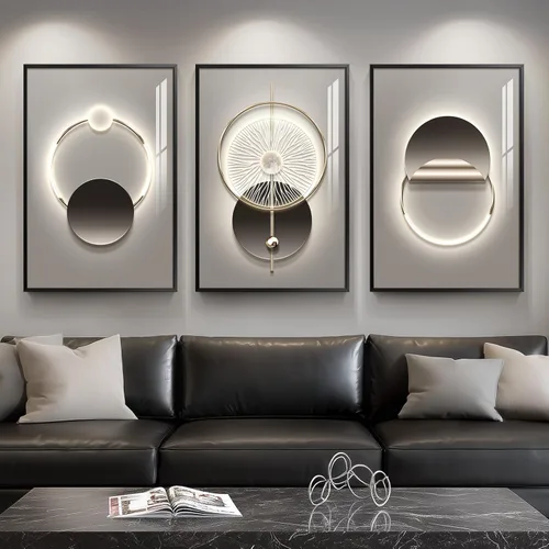Vista 21 de Juego de arte moderno enmarcado de 3 piezas, arte abstracto de líneas geométricas en blanco y negro, pinturas artísticas de lujo contemporáneas