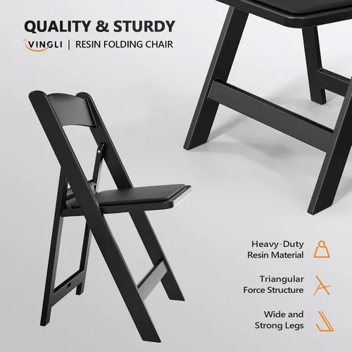 Vista 4 de FCH Silla plegable de plástico con asiento acolchado, sillas plegables de resina con cojín suave, cómoda y resistente, adecuada para interiores