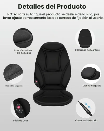 Vista 7 de COMFIER Masajeador de espalda con vibración con calor, almohadilla de silla de masaje térmica, cojín de asiento de masaje, almohadilla masajeadora