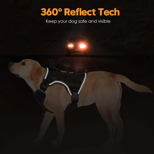 Vista 5 de Arnés táctico para perros grandes, chaleco reflectante ajustable sin tirones con sistema Molle, control de grado militar K9 para entrenamiento