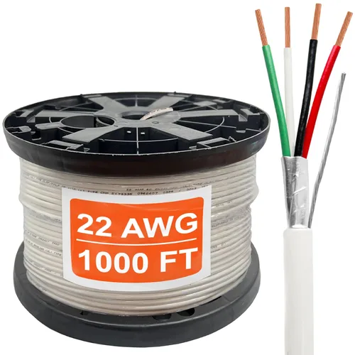 Vista 36 de Cable CMP Plenum blindado trenzado de conexión de cable, cable de bajo voltaje CL3P listado por UL, 22 AWG 2 conductores, carrete de 500 pies, blanco