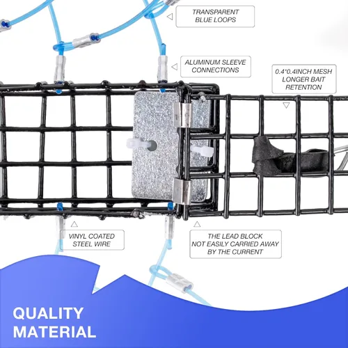 Vista 4 de Trampas para cangrejo con 6 bucles, bloque de acero galvanizado de 1 onza, caja rectangular para cangrejo para Dungeness, roca, cangrejo azul