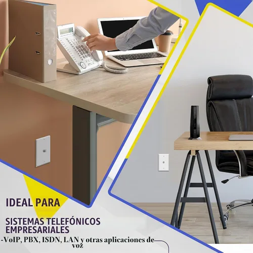 Vista 7 de Conector de tipo F para teléfono y CATV, más conectores hembra RJ11 con placas para pared, Blanco, 1