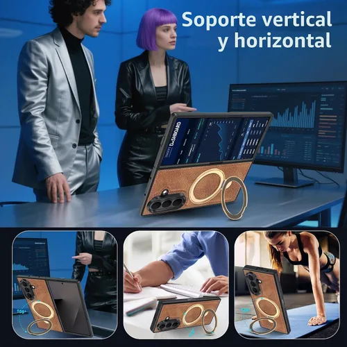 Vista 6 de Fingic - Funda para Samsung Galaxy Z Fold 7 compatible con Magsafe Kickstand A-Marrón