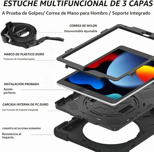 Vista 7 de ZenRich - Funda a prueba de golpes para iPad de 9ª/8ª/7ª generación de 10,2 pulgadas, color negro