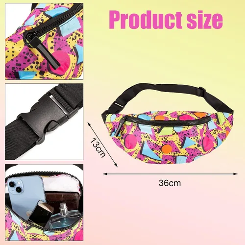 Vista 2 de Riñonera de neón de los años 80 y 90, paquete de cinturón retro, bolsa de cintura casual para hombres y mujeres y gorras de béisbol, sombreros