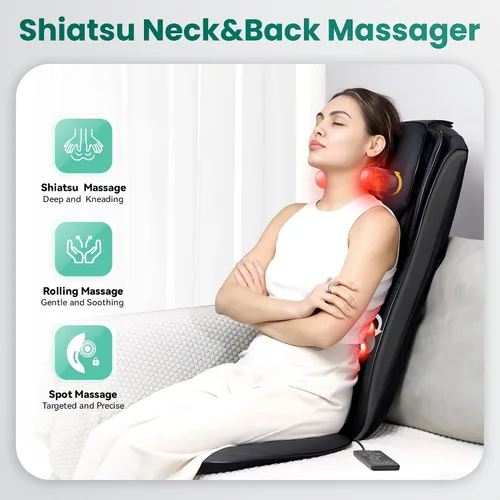 Vista 2 de Snailax Masajeador Shiatsu de espalda y cuello 2026 con calor, almohadilla para silla de masaje de amasamiento profundo, intensidad ajustable, cojín