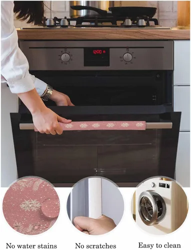 Vista 2 de Juego de 2 fundas para manijas de puerta de refrigerador con copos de nieve rosados, para lavavajillas, microondas, horno, nevera, estufa