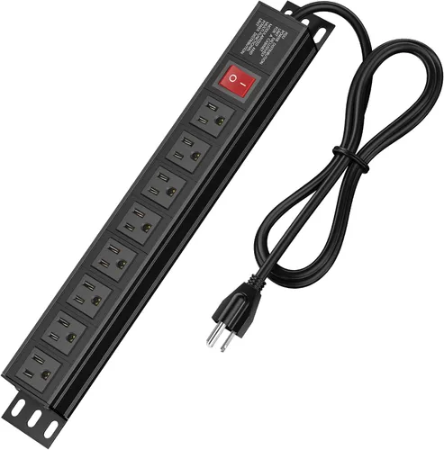 Vista 14 de BTU Regleta protectora contra sobretensiones para montaje en bastidor, 8 salidas en ángulo recto de gran espacio, regleta de alimentación montable