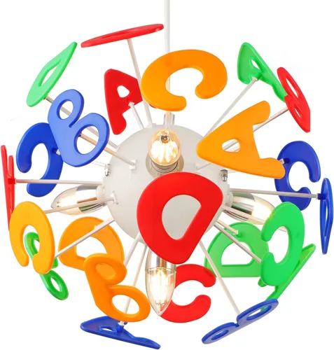 Vista 4 de Lámpara colgante decorativa para habitación de niños, luz ambiental CraftThink para niños, candelabro de letras de globo de 15.75 pulgadas de ancho