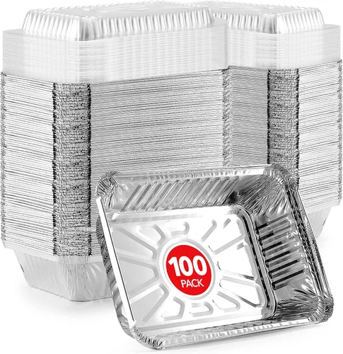 Vista 8 de Stock Your Home Sartenes pequeños de aluminio de 1 libra con tapas de plástico transparente (paquete de 100), utensilios de cocina desechables