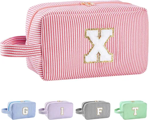 Vista 83 de Bolsa de maquillaje personalizada con inicial A-Z para mujeres, niñas y niños, bolsa de aseo de viaje, bolsa de maquillaje preparada, bolsa