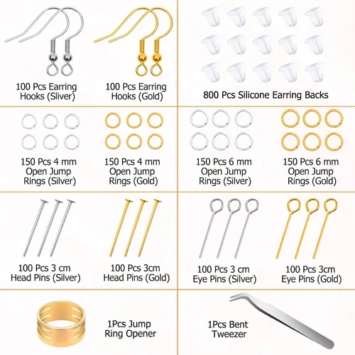 Vista 3 de Modacraft - Kit de fabricación de aretes hipoalergénicos, 2000 piezas, kit de suministros para hacer aretes con ganchos hipoalergénicos, componentes