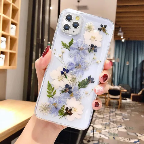 Vista 3 de Abbery Diseñada para iPhone 11 Pro Max, bonita funda transparente con diseño floral, silicona TPU, transparente, seca, flor morada real, moderna