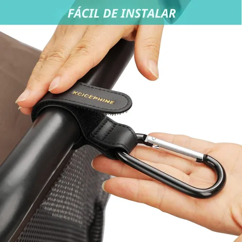 Vista 2 de Paquete de 4 ganchos universales para cochecito de bebé para colgar bolsas y compras, prácticos accesorios de correas de cochecito perfectos