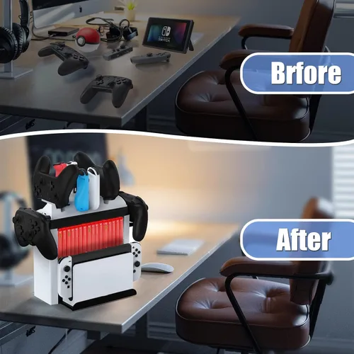Vista 4 de Soporte organizador de juegos Switch y base de carga para Nintendo Switch & Switch OLED Joy-ConsPro Controller - Kit de accesorios de soporte