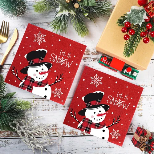 Vista 3 de 100 PIEZAS Servilletas de Papel de Navidad Muñeco de Nieve Deja que Nieve Servilletas Desechables Servilletas de Almuerzo de Invierno Servilleta