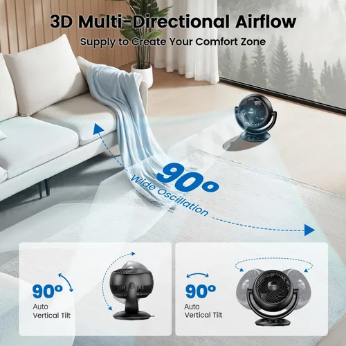 Vista 3 de EasyAcc Ventiladores silenciosos de 12 pulgadas para dormitorio, ventilador de escritorio circulador de aire con control remoto, ventilador de mesa
