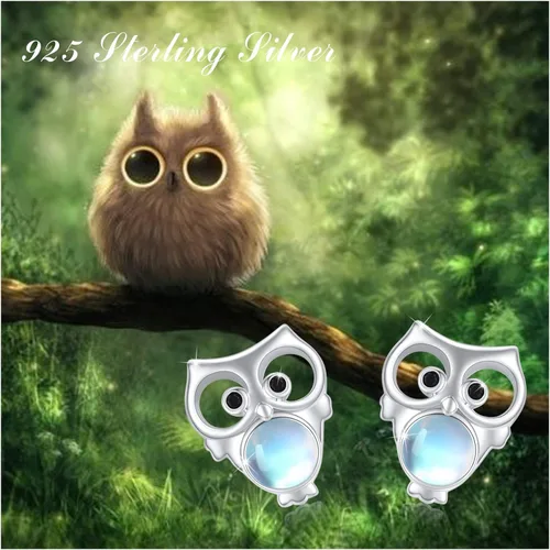 Vista 6 de Moonstone Earring for Women 925 Sterling Silver CatOwl Earrings Animal Stud Earrings Jewelry Gift for Girl Daughter Girlfirend