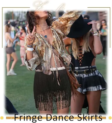 Vista 3 de Zeelina Faldas de baile con flecos, falda de lentejuelas, falda envolvente con borlas brillantes, disfraz de fiesta rave para festival para mujer