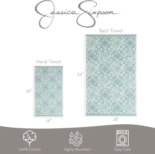 Vista 3 de Jessica Simpson Juego de 4 toallas de baño Aziza Decoración de baño premium Incluye 2 toallas de mano y 2 toallas de ducha 100% algodón