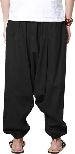 Vista 3 de perdontoo Men's Casual Baggy Drawstring Hippie Boho Aladdin Harem Pants