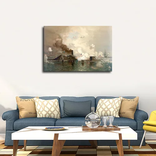 Vista 2 de Batalla de Hampton Road Ironclad Ships Monitor y póster de Merrimack Pintura en lienzo Arte de pared Impresión de imágenes HD Obra Arte Moderno