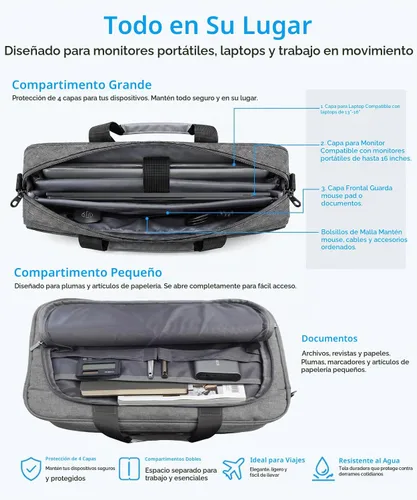 Vista 2 de Monitor portátil inalámbrico para portátil con batería y bolsa, 15.6" 1080P