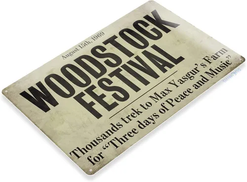 Vista 2 de Tinworld Cartel de estaño: Woodstock Festival Retro Music Metal Decor Shop Store Cave A691