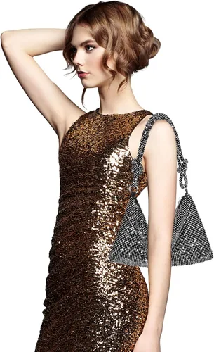 Vista 2 de Bolso de noche brillante con diamantes de imitación, bolso de mano plateado tipo clutch para mujeres, bolsos cruzados para fiesta, baile