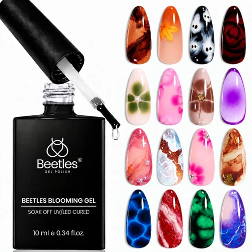 Vista 37 de Beetles - Juego de esmaltes de gel de otoño con gel floreciente, efecto A - Marrón ámbar Atracción ámbar