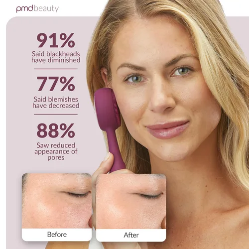 Vista 4 de Clean Pro - Electric Facial Cleansing Brush, Smart Facial Device with Silicone Brush & Heated Anti-Aging Aluminum, Gemstone, Precious Metal Massager