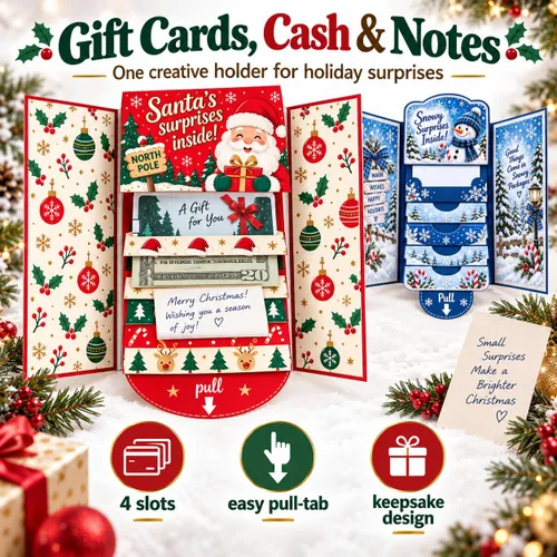 Vista 7 de Folleto de tarjetas de regalo de Navidad en cascada 2027, 3 portatarjetas #B 3 piezas