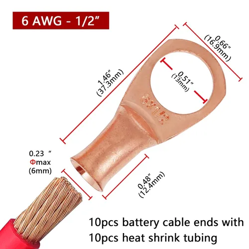 Vista 83 de TKDMR - Kit de 264 piezas de extremos de cable de batería, 132 piezas de terminales de anillo de lengüetas de cable de cobre resistentes AWG 8 6 4 2