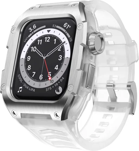 Vista 11 de Compatible con Correa de Reloj para Apple Watch de 44mm Correa Resistente para Hombre con Cubierta de Metal Inoxidable con Correa Militar a Prueba
