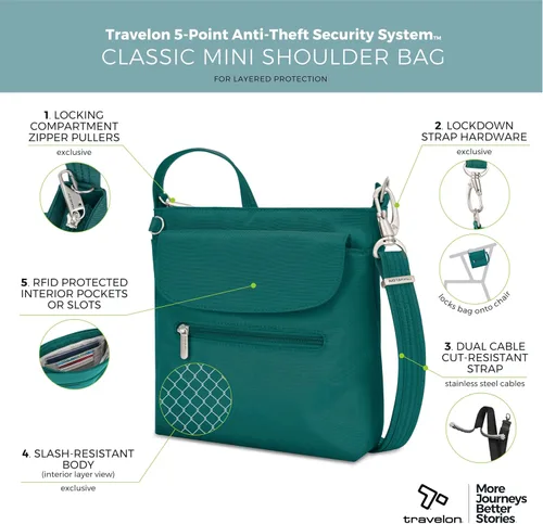 Vista 114 de Travelon Mini bolso de hombro clásico antirrobo