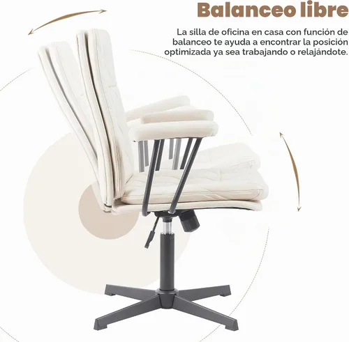 Vista 5 de Silla de escritorio sin ruedas, silla giratoria de oficina en casa con patas cruzadas Sillón de acento sólido blanco crema