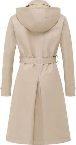 Vista 2 de CREATMO US Gabardina larga para mujer, doble botonadura, clásica, con solapa, con cinturón y capucha desmontable