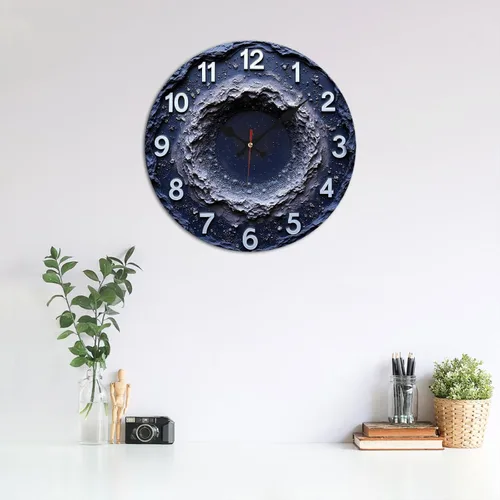 Vista 3 de Meteor Crater Texture Wooden Wall Clock with Distressed White Numerals 25x25cm