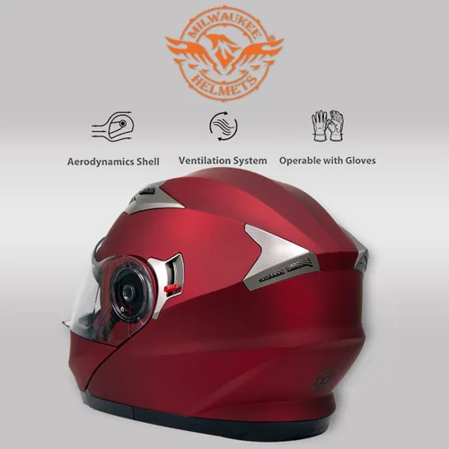 Vista 6 de Milwaukee Helmets MPH9826DOT - Casco modular de motocicleta 'ionizado' rojo plano avanzado con visera desplegable
